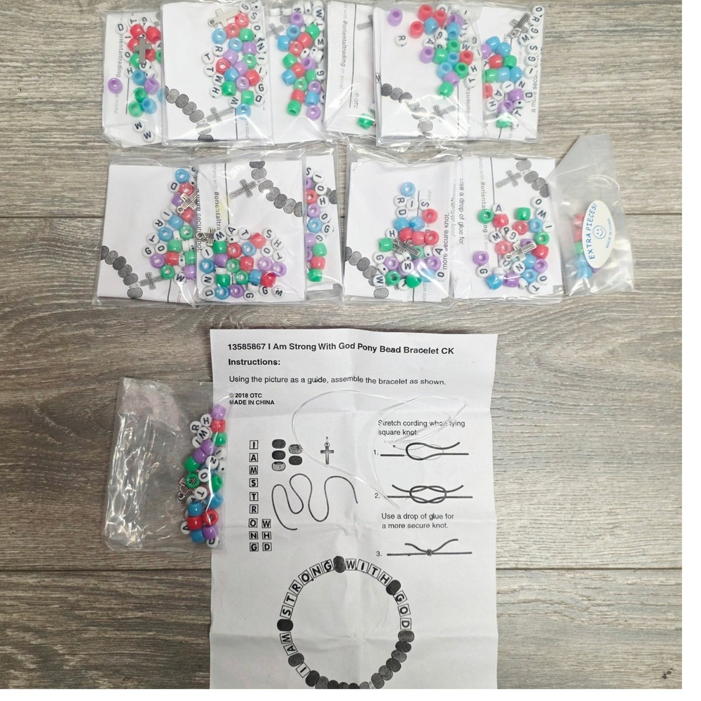 Oriental Trading I Am Strong With God Pony Bead Bracelet Craft Kits, 12 ct